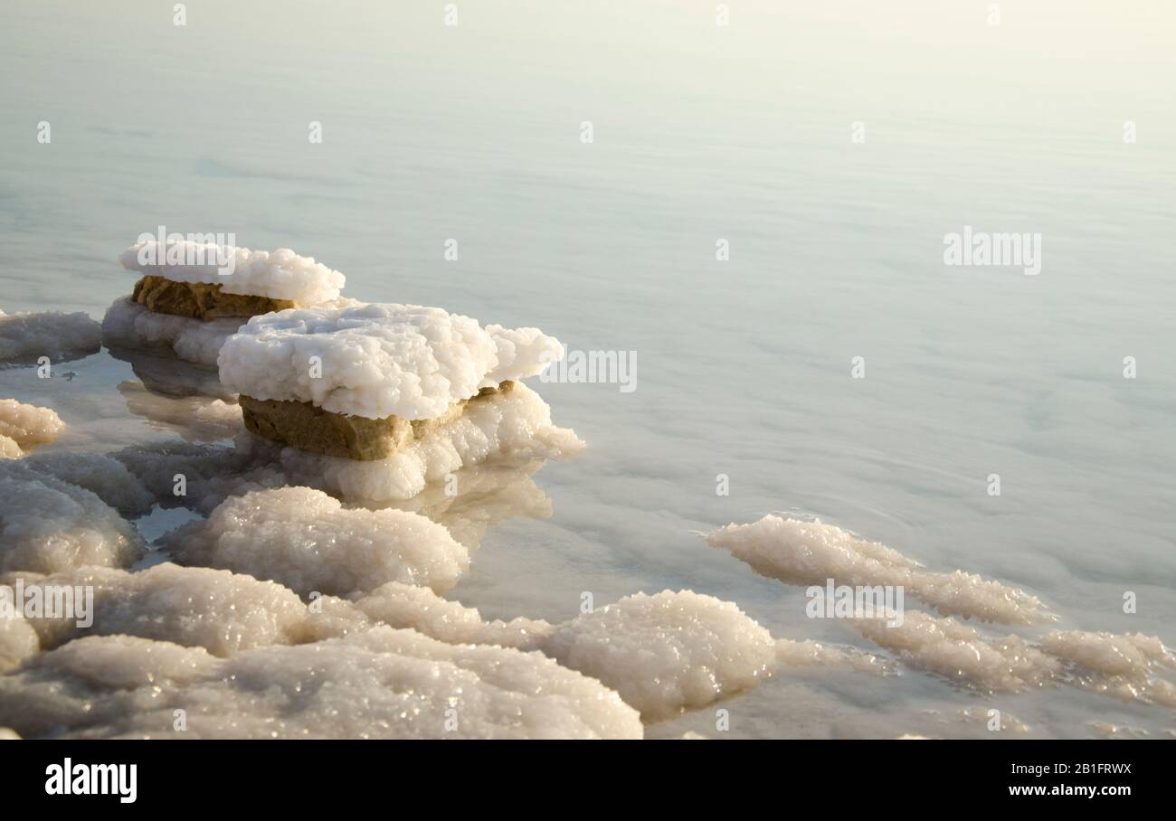 Dead Sea Dawn, Salt Rocks at The Dead Sea Stock Photo
