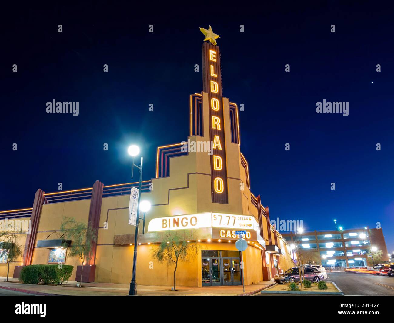 Henderson, FEB 10: Night view of the beautiful Eldorado Casino in Water Street District on FEB 10, 2020 at Henderson, Nevada Stock Photo