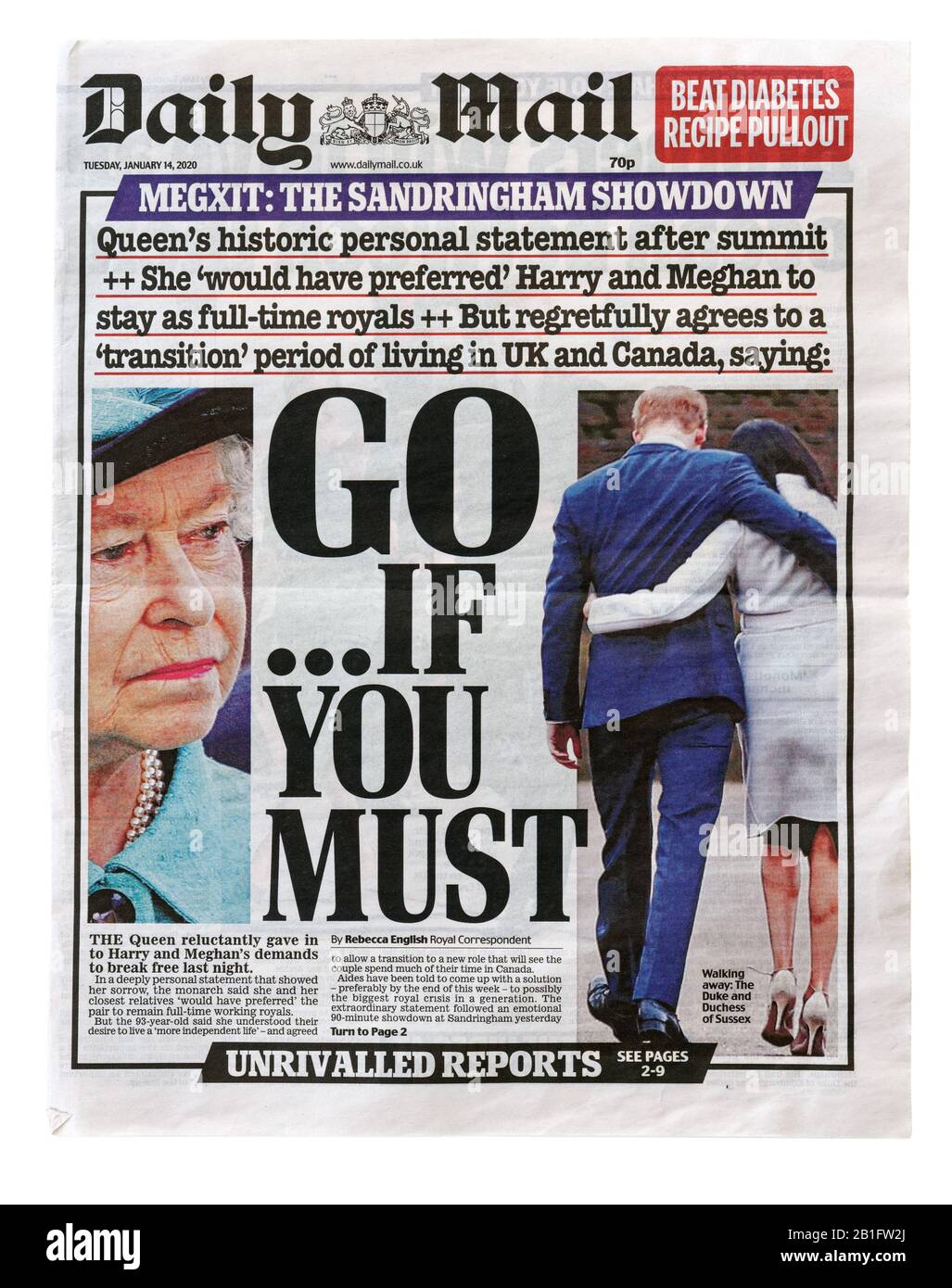Daily Mail from 14th January 2020 with the Headline "Go If You Must