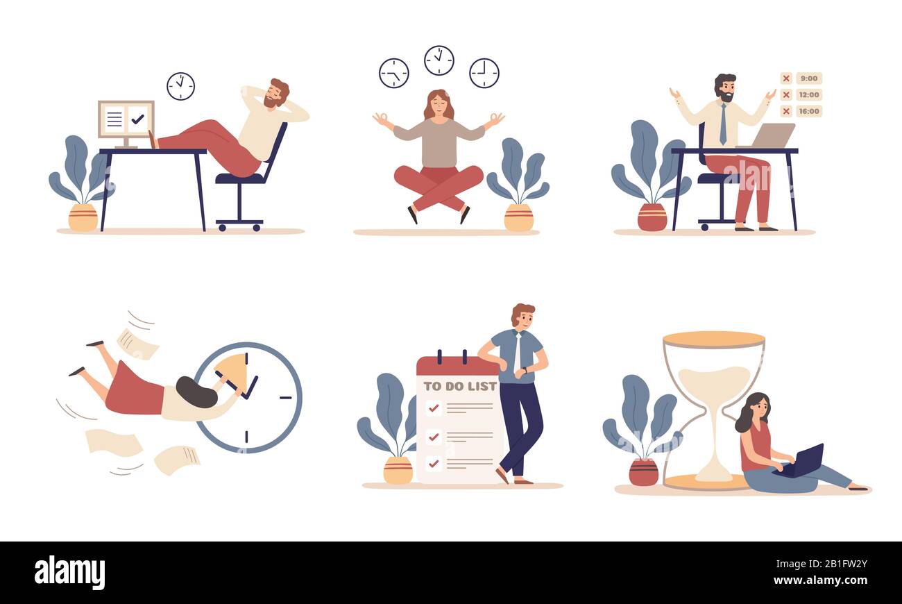 Working time planning. Work schedule, organize works productivity and