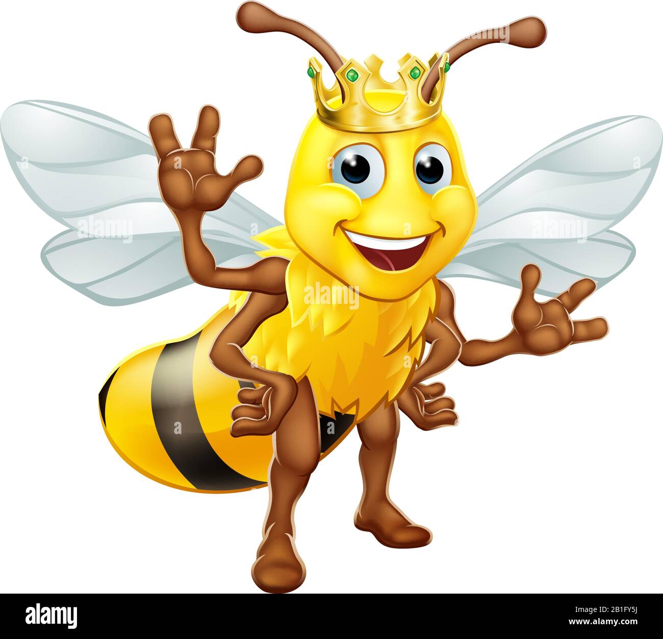 Queen Honey Bumble Bee Bumblebee in Crown Cartoon Stock Vector