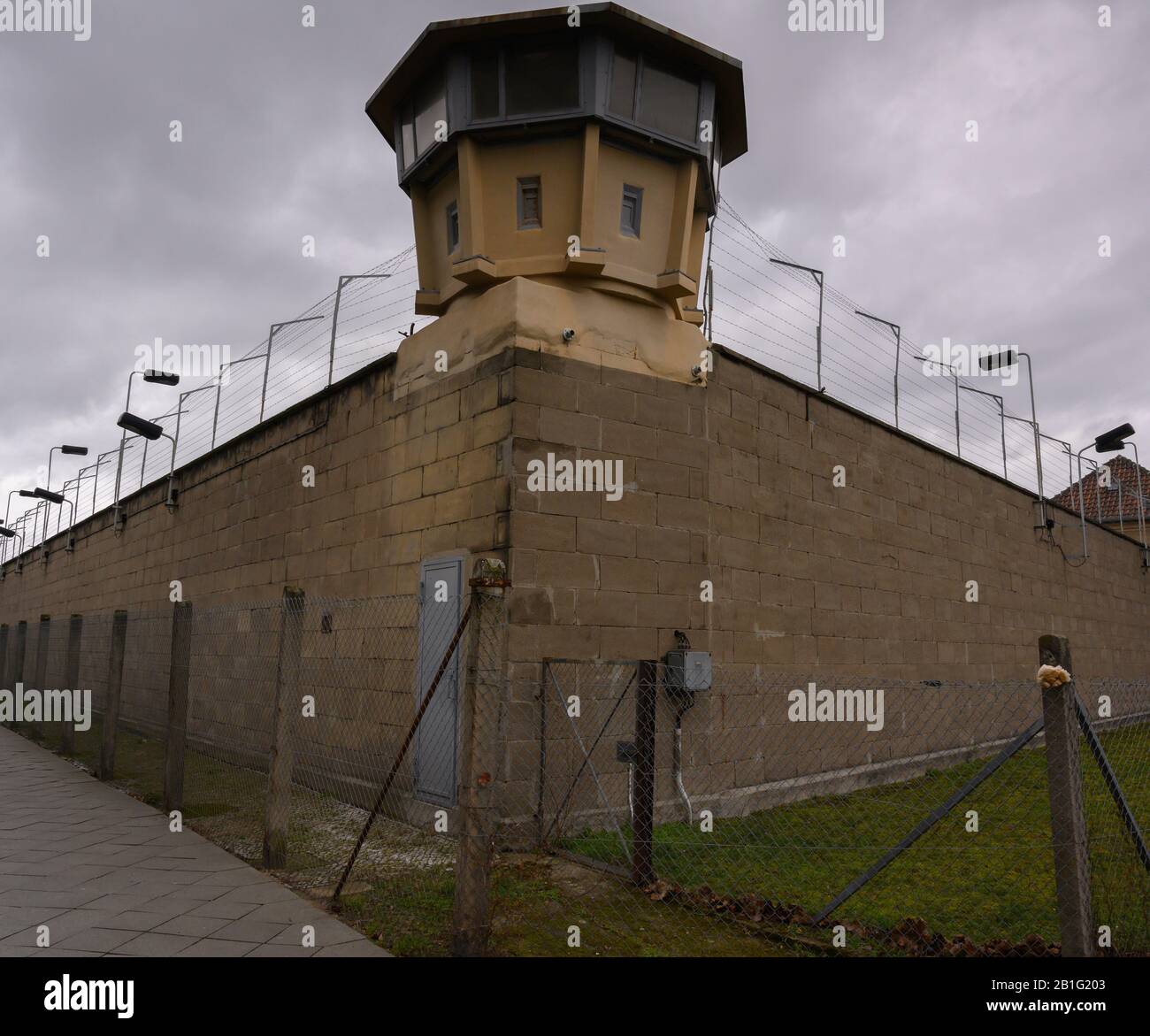 Watch Tower at the STASI prison East Berlin Stock Photo