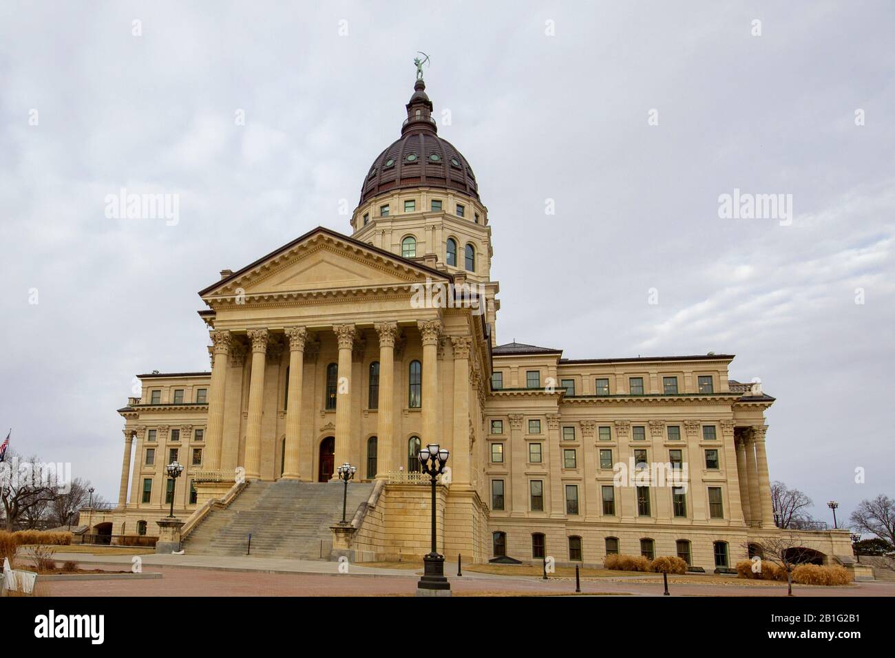 The Kansas State Capitol located in Topeka is the building housing the executive and legislative branches of government for the U.S. state of Kansas. Stock Photo