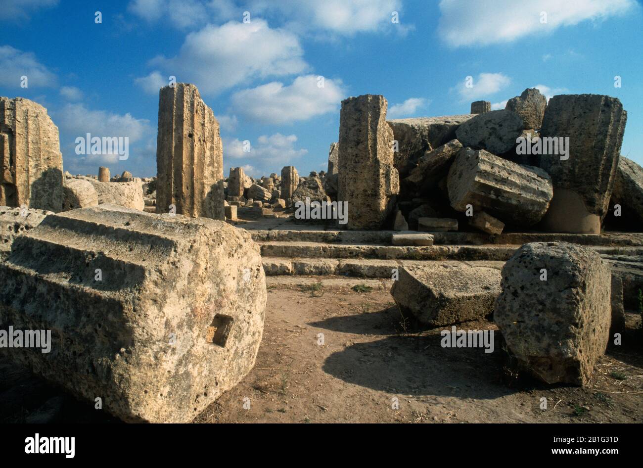 Ruins of a temple in Selinunte Stock Photo