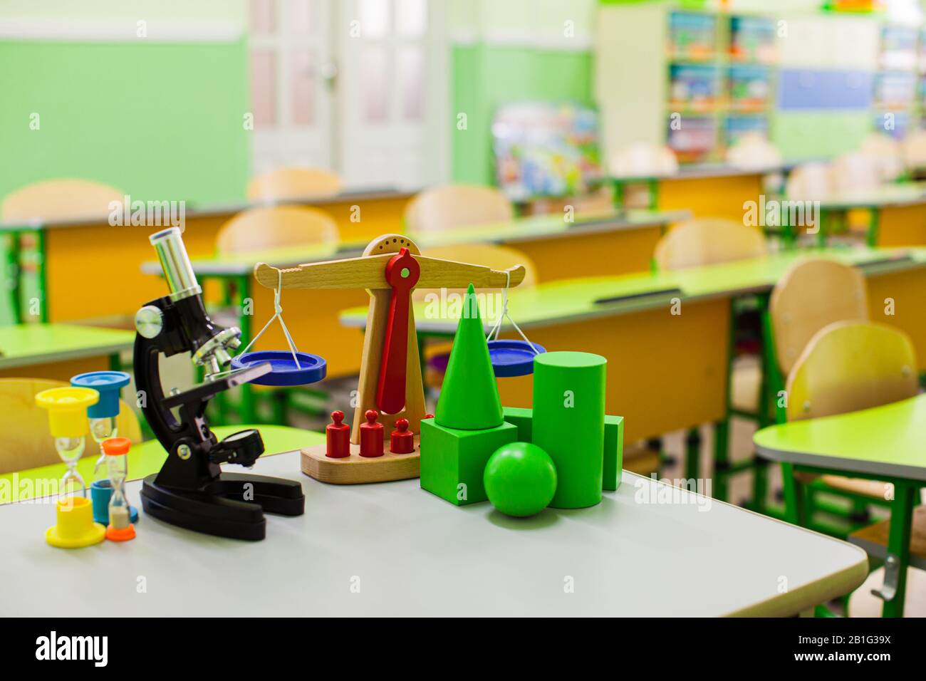 School background with educational accessories on the table Stock Photo ...