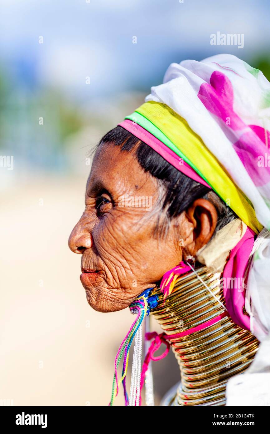 A Portrait Of A Woman From The Kayan (Long Neck) Minority Group, Loikaw, Kayah State, Myanmar. Stock Photo