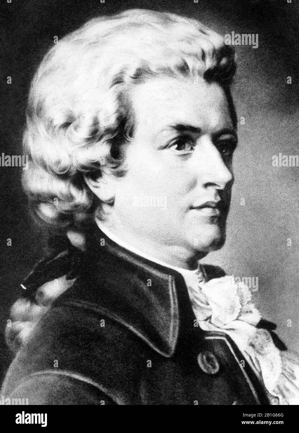 Vintage portrait of composer Wolfgang Amadeus Mozart (1756 – 1791). Detail from a print circa 1902 by W L Haskell. Stock Photo