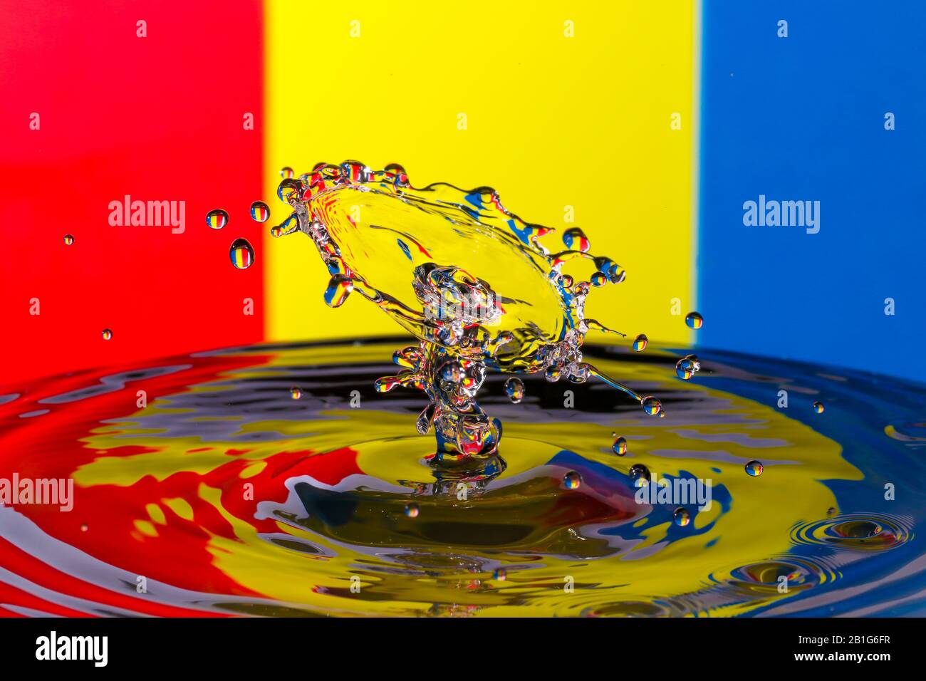Abstract photograph of a water drop collision created with two water ...
