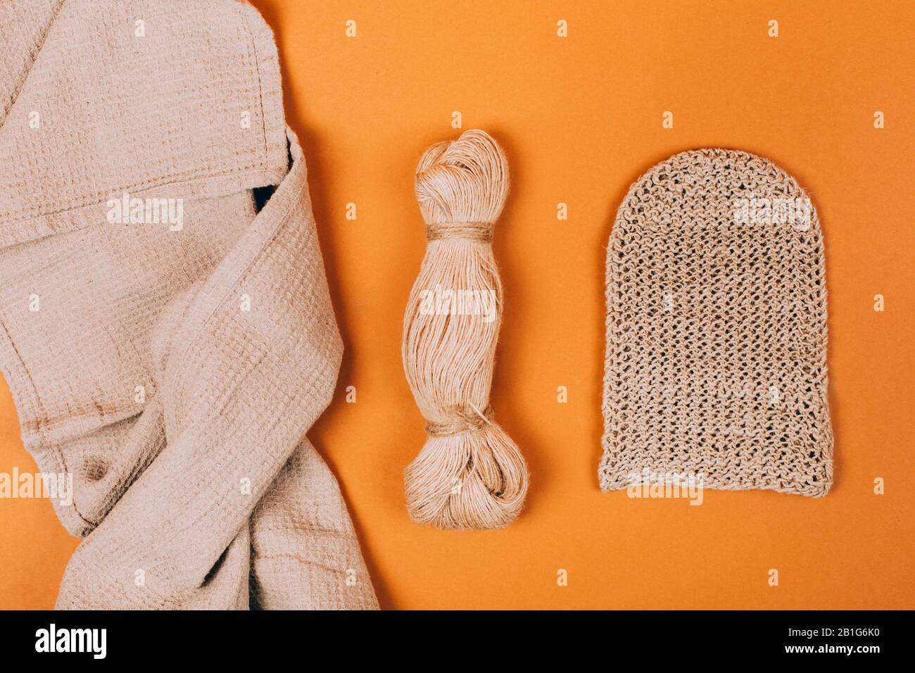 Different types of uses for hemp. Textile fiber industry. Zero waste living concept. Stock Photo