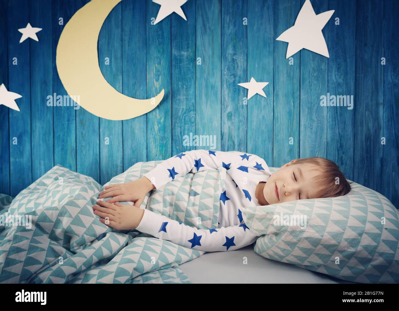Five years old child sleeping in bed Stock Photo Alamy