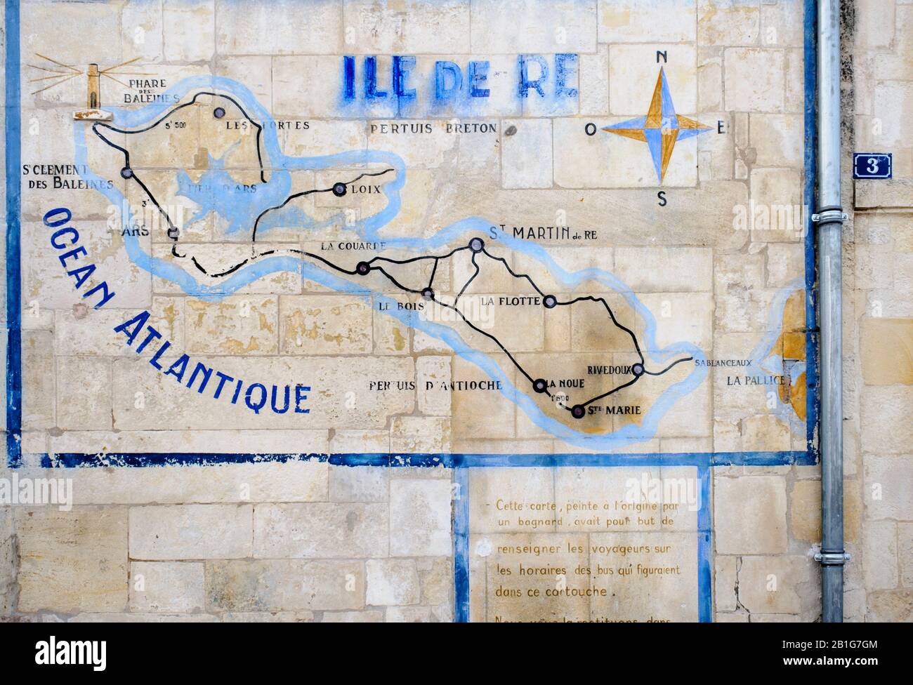 Map of Ile de Ré in stone building, Saint-Martin-de-Ré on the island Ile de Ré, Charente-Maritime, France Stock Photo