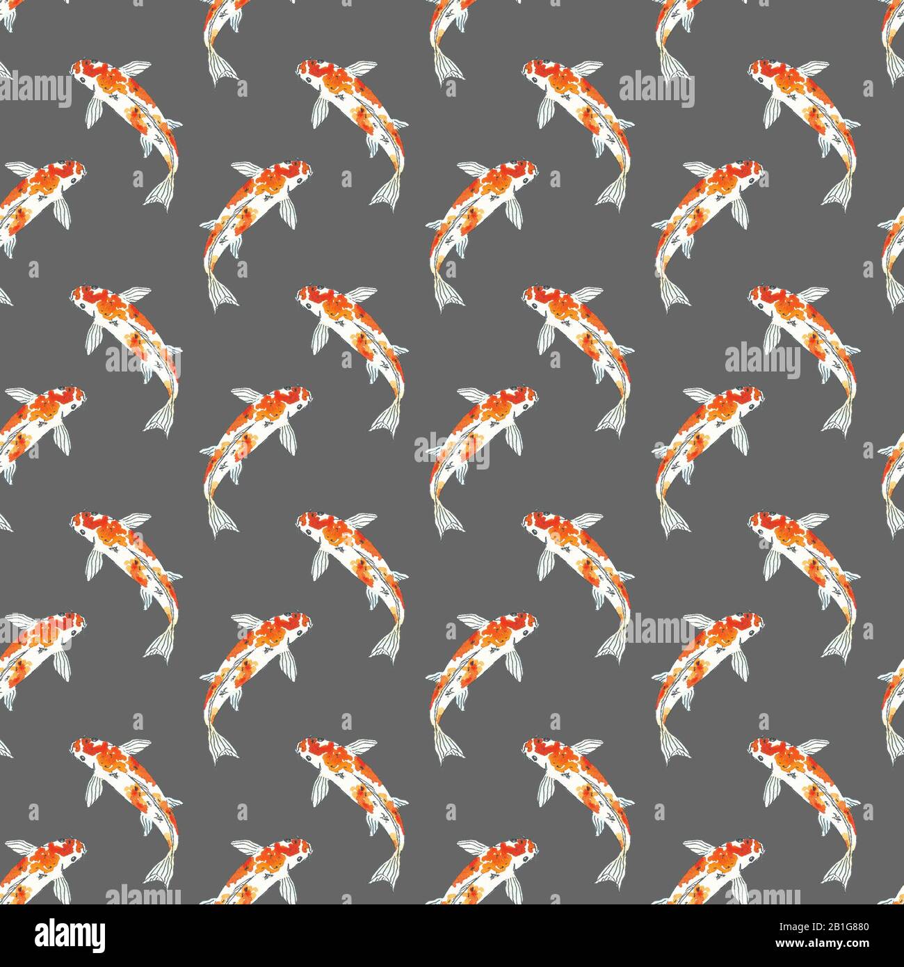 Seamless pattern of koi fish. Hand drawing sketch on grey background ...