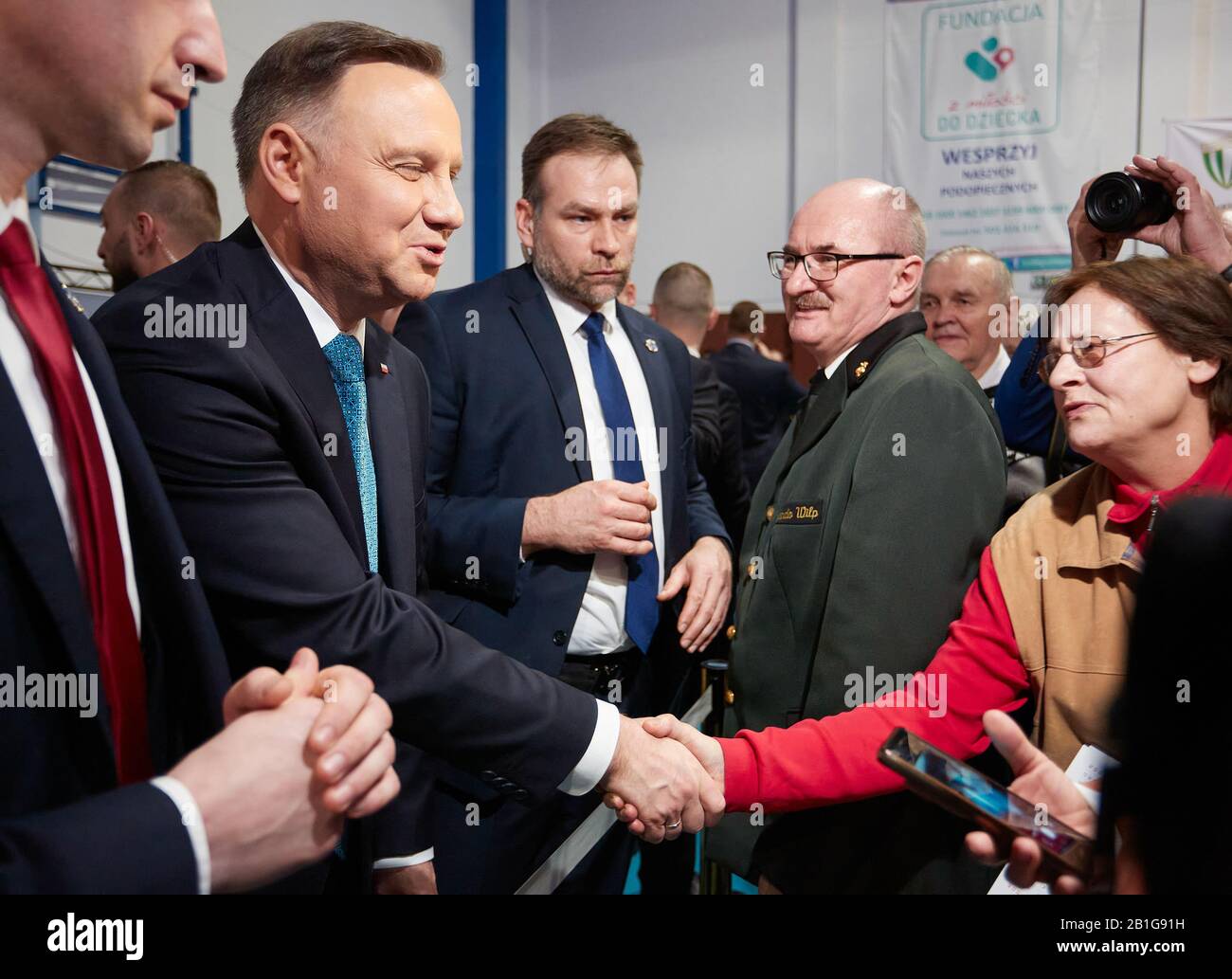 Zyrardow, Mazovian, Poland. 25th Feb, 2020. The Act on Additional Annual Benefit for Retirees and Pensioners Was Solemnly Signed by President Andrzej Duda During a Visit to Zyrardow. Most Seniors Will Already Receive an Additional Benefit in April. Pension Plus Will Support Home Budgets of Around 9.8 Million People.in the picture: ANDRZEJ DUDA Credit: Hubert Mathis/ZUMA Wire/Alamy Live News Stock Photo