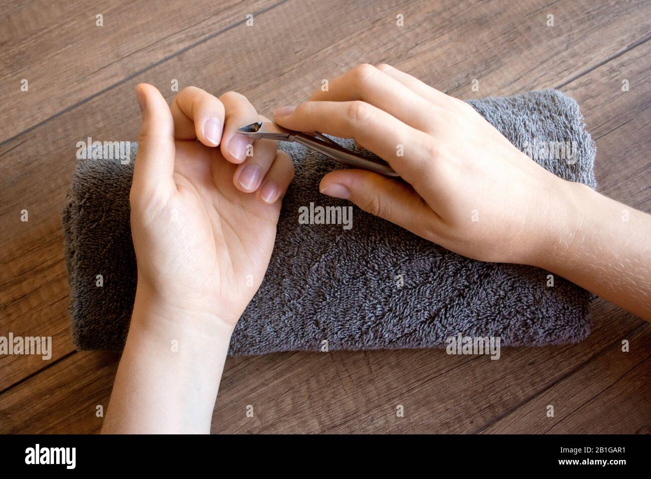 Hand care, folk hand care. Manicure. Spa procedure for beauty hands. Beauty and spa concept. Stock Photo