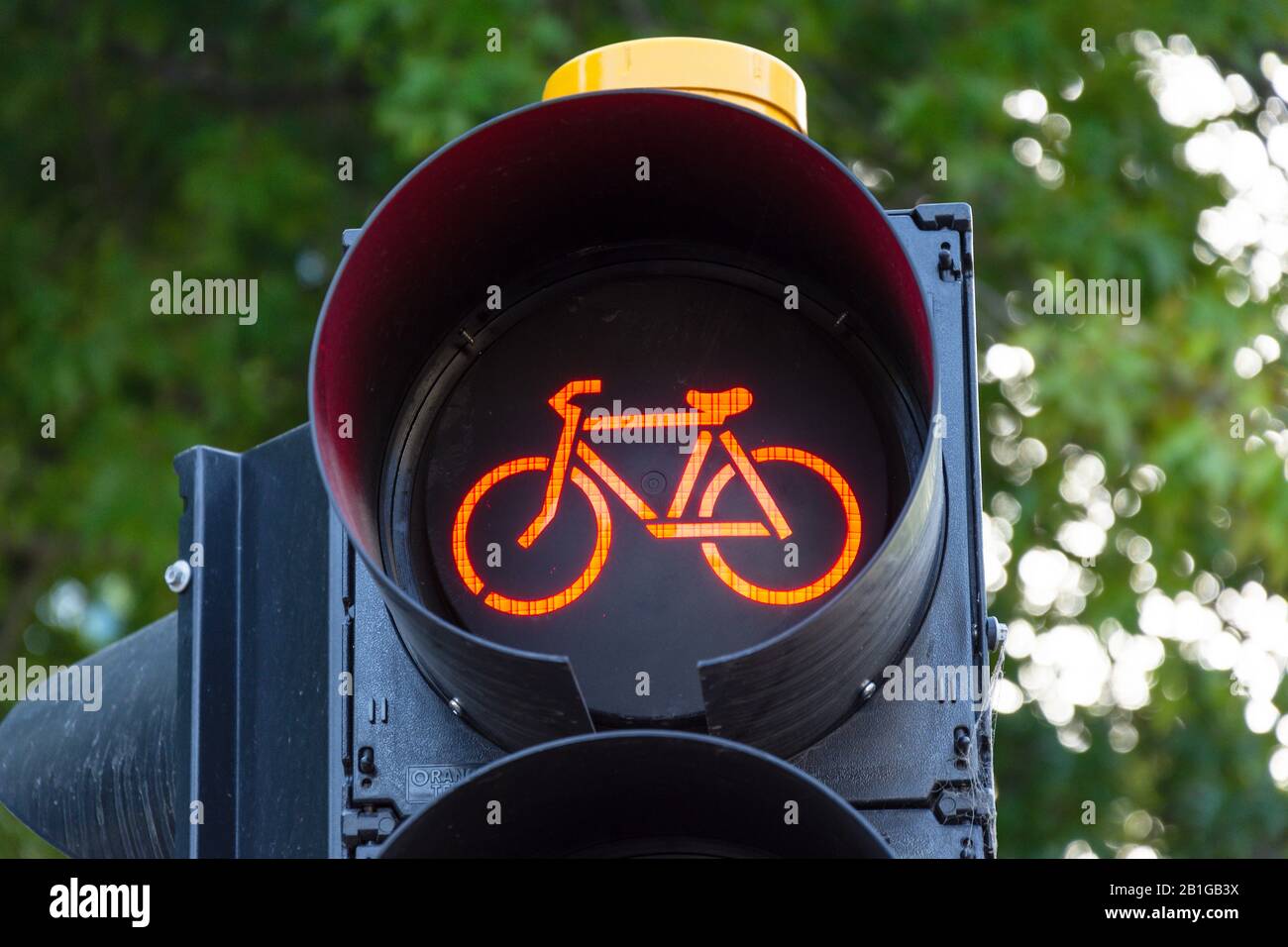 Traffic lights with red bicycle stop sign, Durham Street, Christchurch Central City