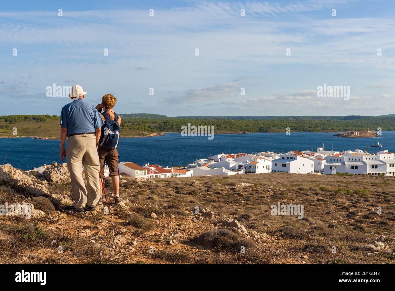Minorca, Spain - October 12, 2019: Tourists looking at the sea and the ...