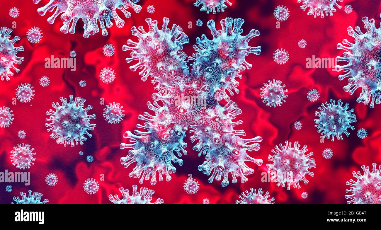 Disease X outbreak as an unknown pathogen or coronavirus pandemic and influenza as a dangerous flu strain case as an epidemic medical health risk. Stock Photo