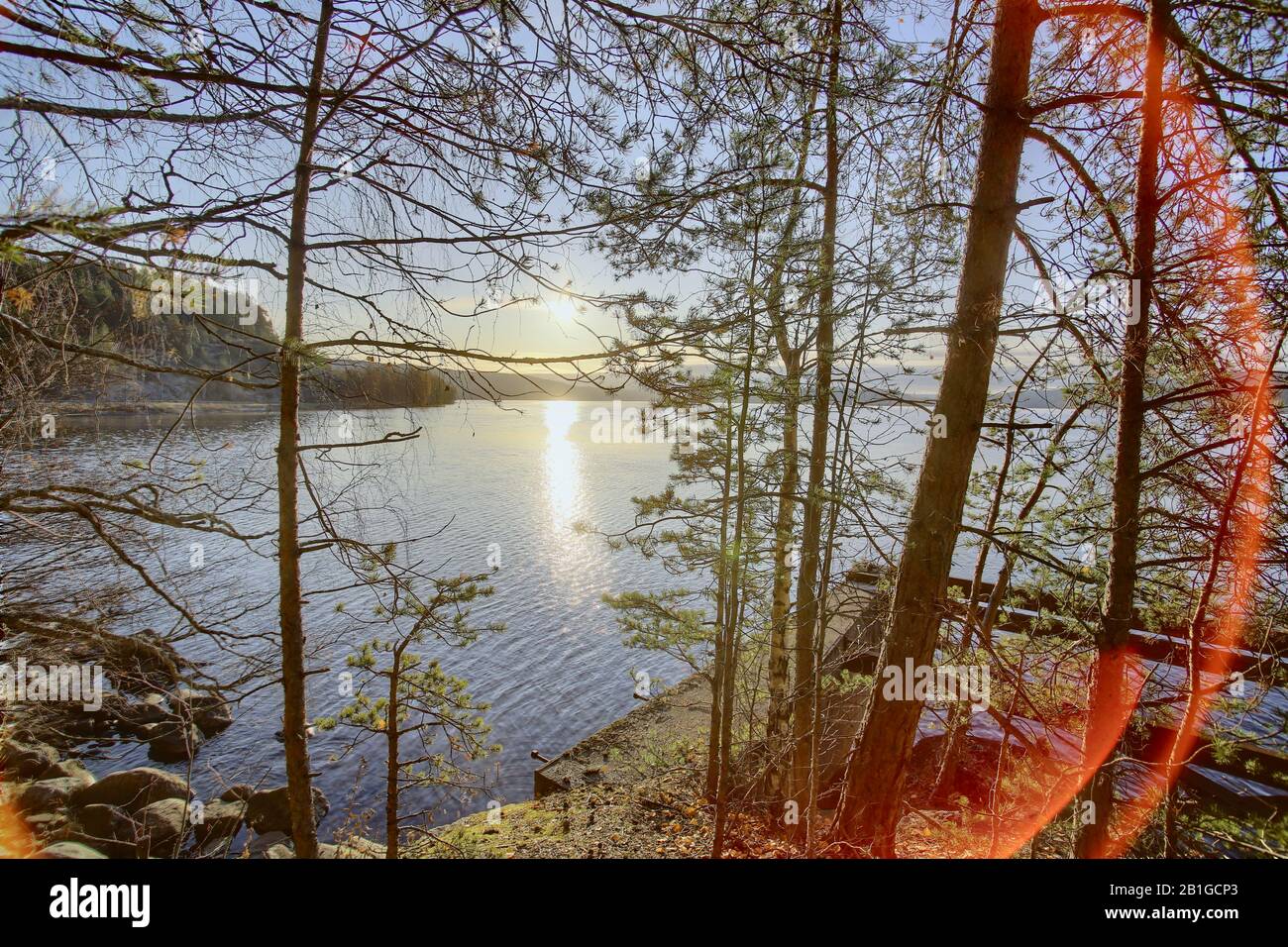 HDR shot of sunlight over Angerman river at Lunde in Sweden. Stock Photo