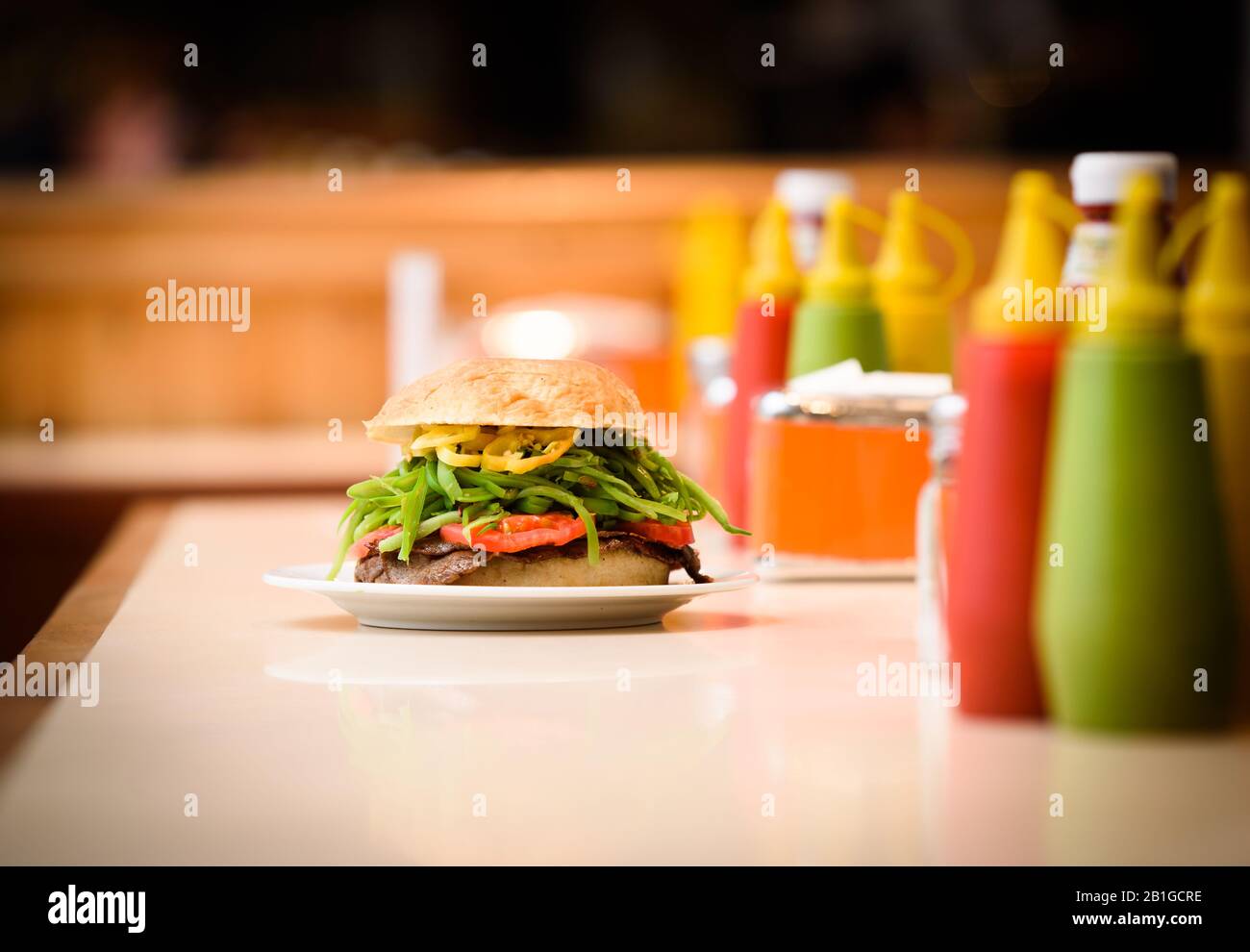 Chilean Sandwich with meat and tomato Stock Photo