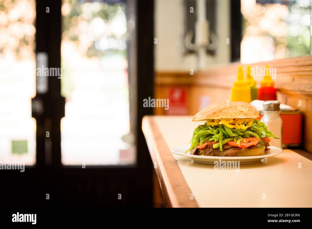 Chilean Sandwich with meat and tomato Stock Photo