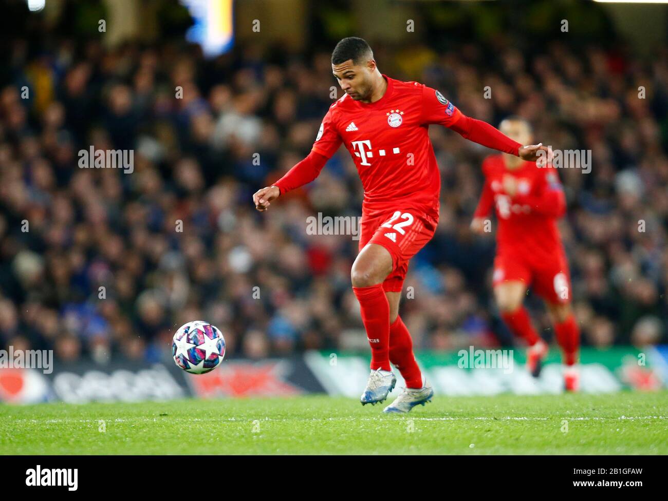 London, UK. 25th Feb 2020.Serge Gnabry of FC Bayern Munich during Champion League Round 16 1st Leg between Chelsea and Bayer Munchen at Stanford Bridge Stadium, London, England on 25 February 2020 Credit: Action Foto Sport/Alamy Live News Stock Photo