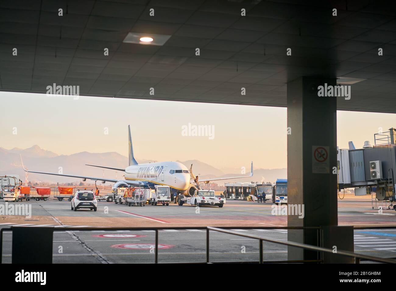 Bergamo, Italy January 22 2019 Milan Bergamo International airport