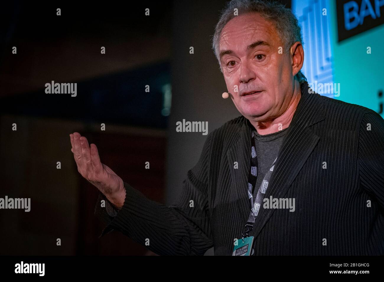 Ferran Adrià Acosta, founder of the award-winning El Bullí restaurant in Cala Montjoi speaking during the event.First day of Tech Spirit Barcelona, an improvised alternative congress to Mobile World Congress 2020 (MWC2020), which aims at gathering new talents, business innovation and sponsors to promote the creation of new business initiatives. Stock Photo