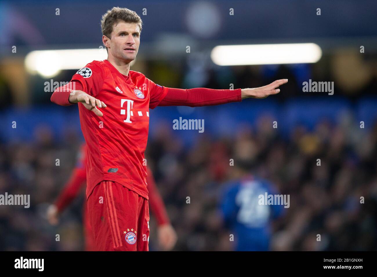 London, UK. 25th Feb, 2020. Thomas Müller of Bayern Munich during the UEFA Champions League Round of 16 match between Chelsea and Bayern Munich at Stamford Bridge, London, England on 25 February 2020. Photo by Salvio Calabrese. Editorial use only, license required for commercial use. No use in betting, games or a single club/league/player publications. Credit: UK Sports Pics Ltd/Alamy Live News Stock Photo