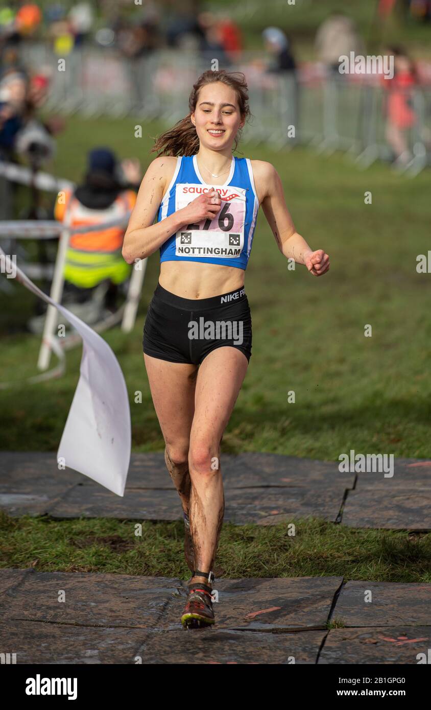 NOTTINGHAM ENGLAND 22 FEB Maya Todd McIntyre competing in the U17 Women s race English National Cross Country Championships Wollaton Park Notti Stock Photo Alamy