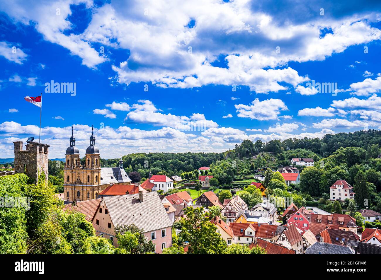 Panoramic view of the City Goessweinstein in the Franconia Switzerland, Germany, Bavaria Stock Photo