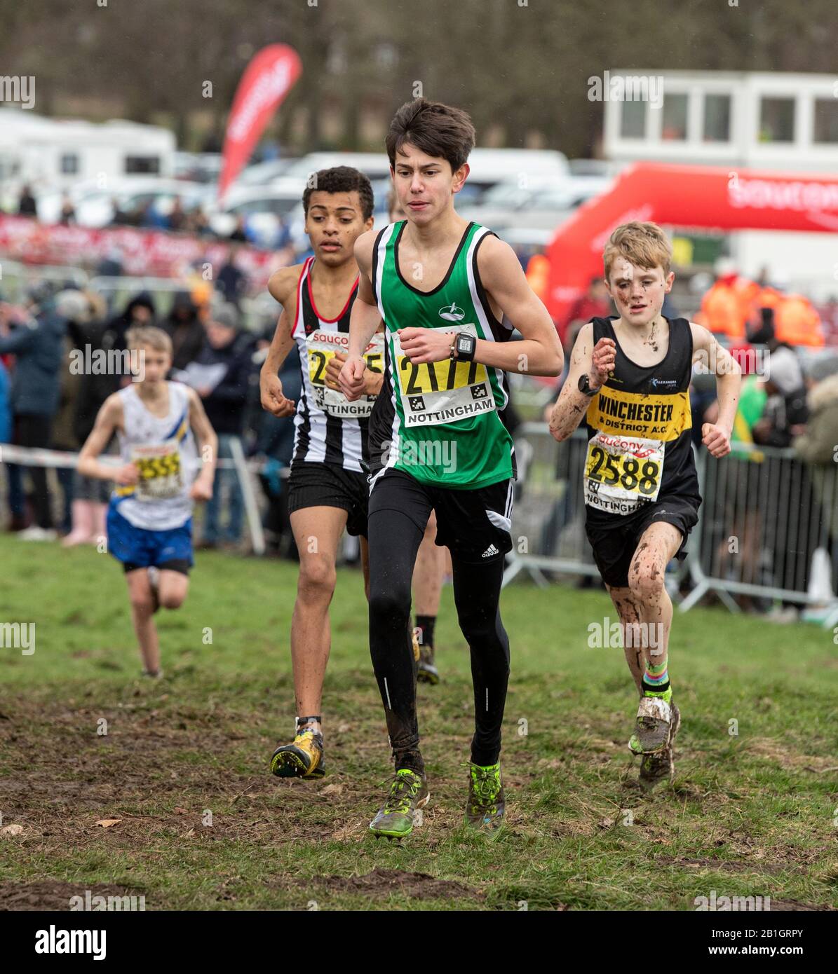 Nottingham England 22 Feb Alden Collier Gianleo Stubbs And James Lewis Competing In The U13 Boys Race At The English National Cross Country Cham Stock Photo Alamy