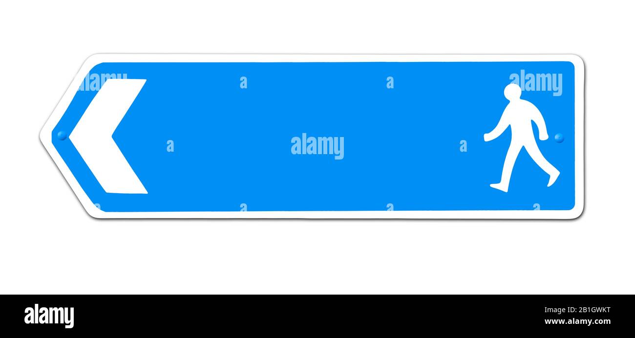 3D computer graphic, direction sign towards a walkway against white ...