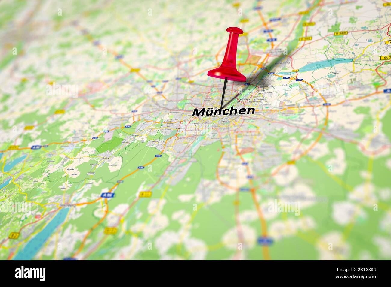 Map with the focus on the Bavarian capital of Munich and surrounding areas, Germany, Bavaria, Muenchen Stock Photo