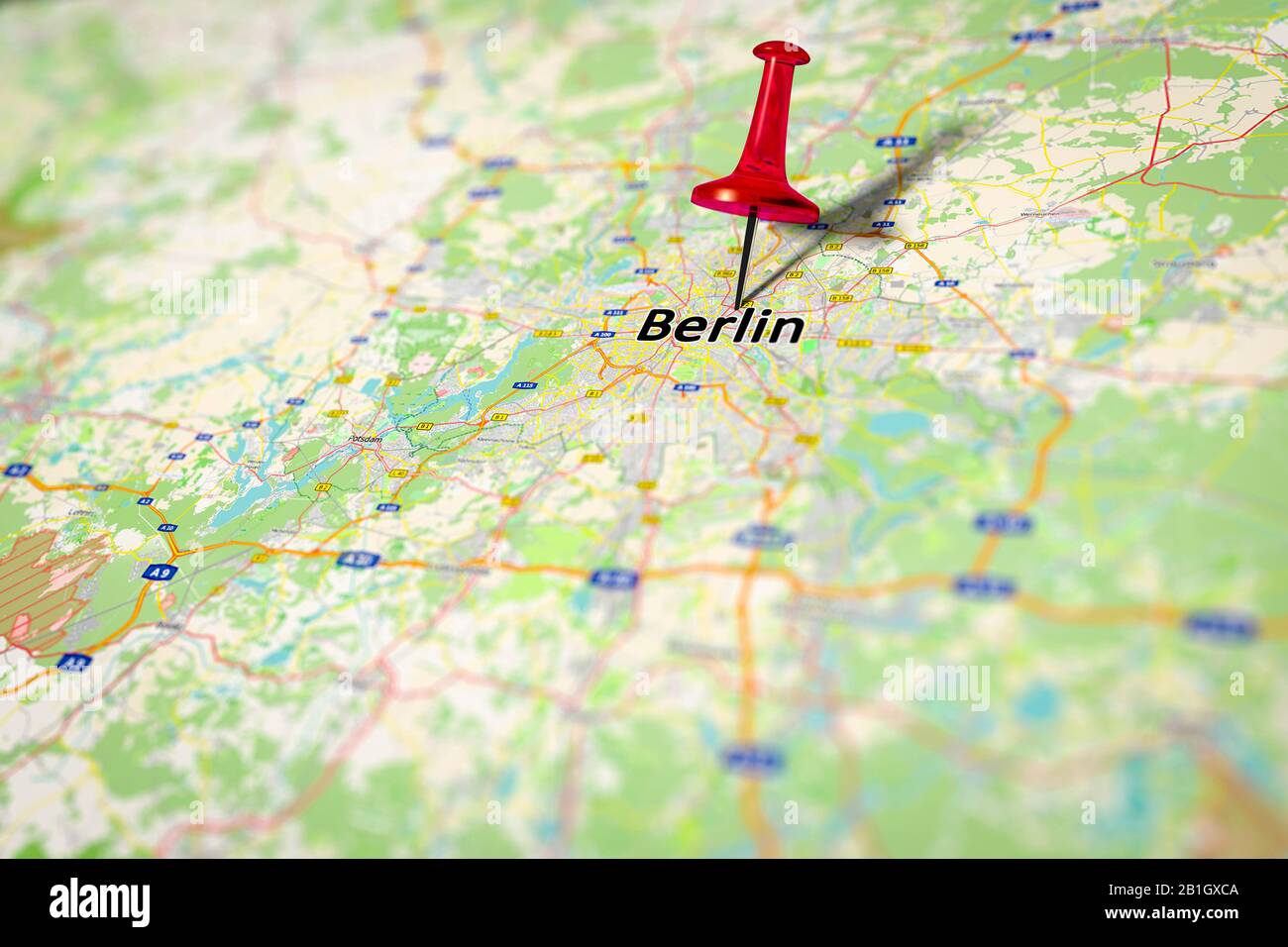 Map with the focus on the German capital of Berlinand surrounding areas, Germany, Berlin, Berlin Stock Photo