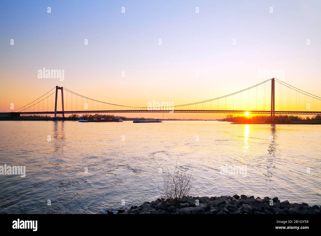 bridge over the Rhine in sunset, Germany, North Rhine-Westphalia, Lower Rhine, Emmerich Stock Photo