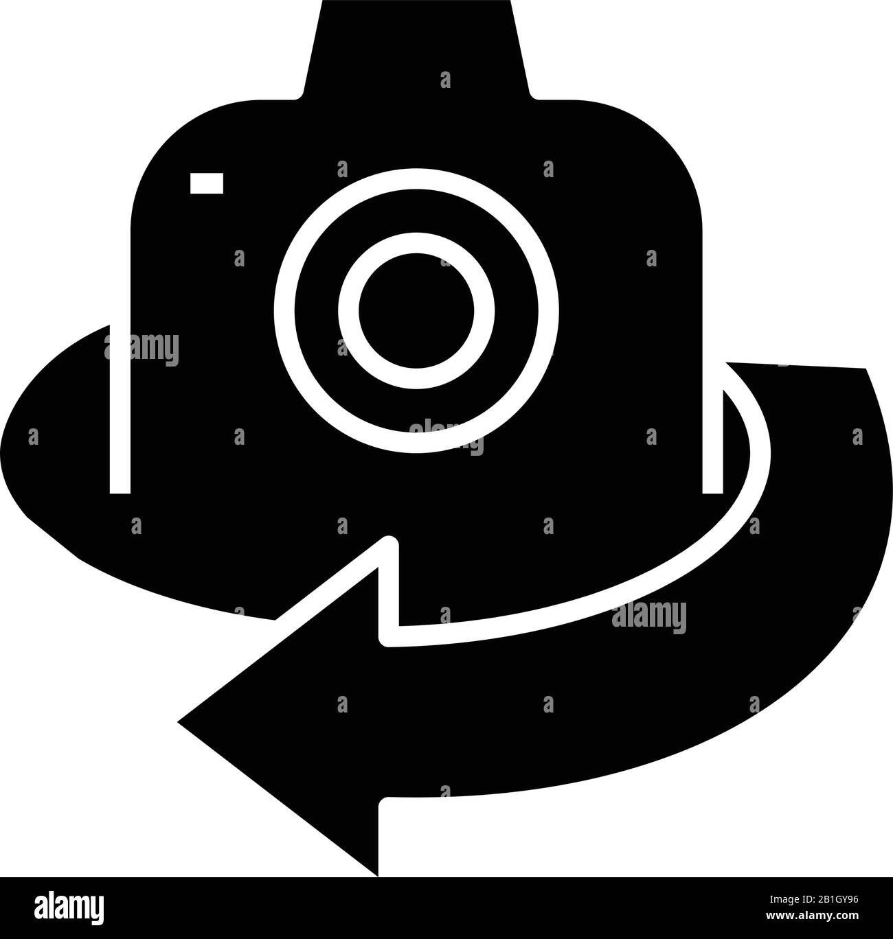 360 degree camera black icon, concept illustration, vector flat symbol, glyph sign. Stock Vector