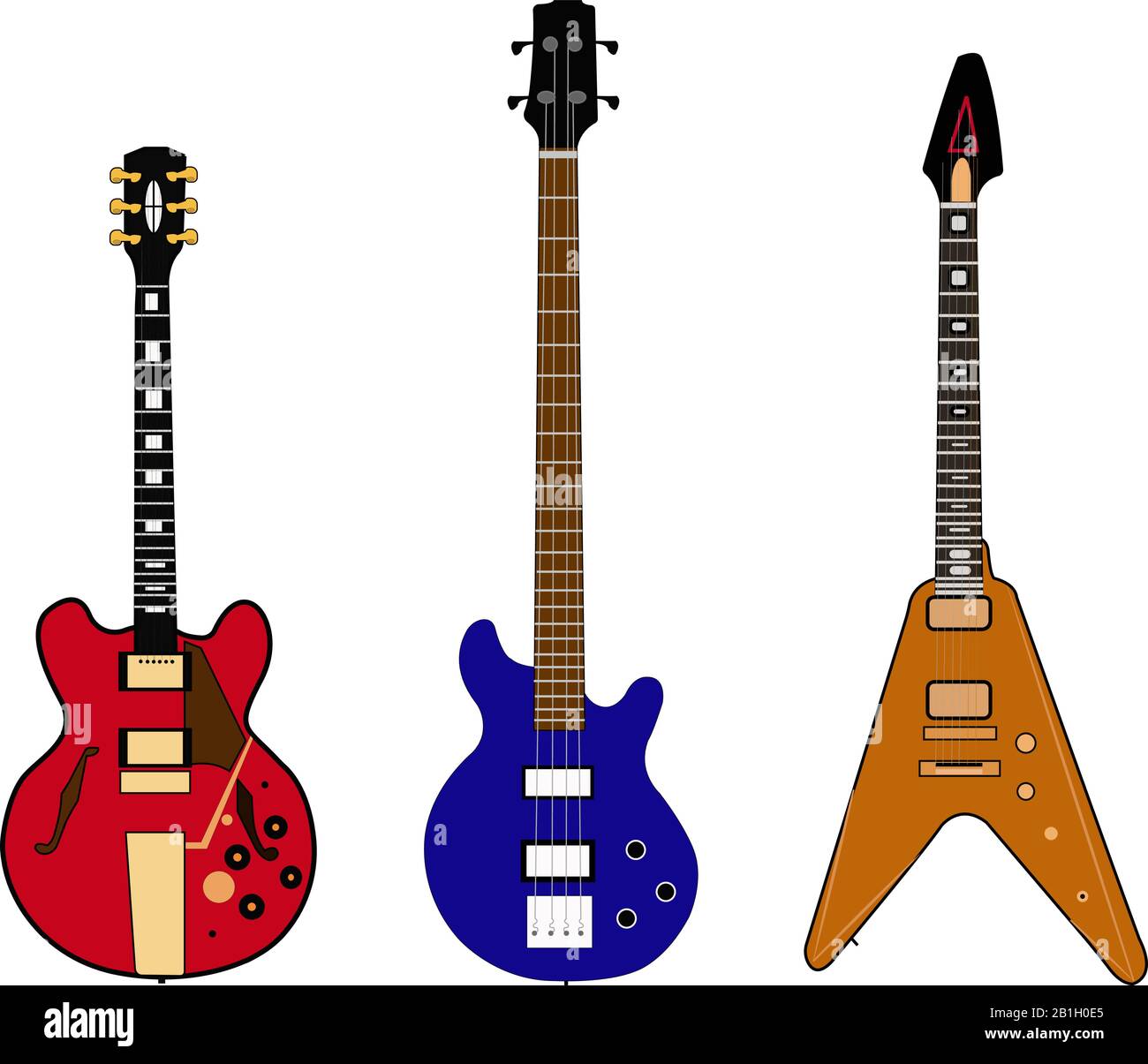 Three different guitars instrument on a white background Stock Vector