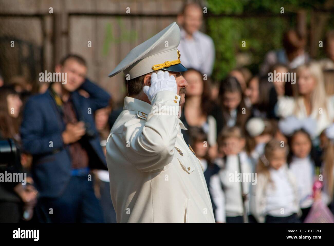 Ukraine, Sep 01, 2013. man in uniform salutes Stock Photo