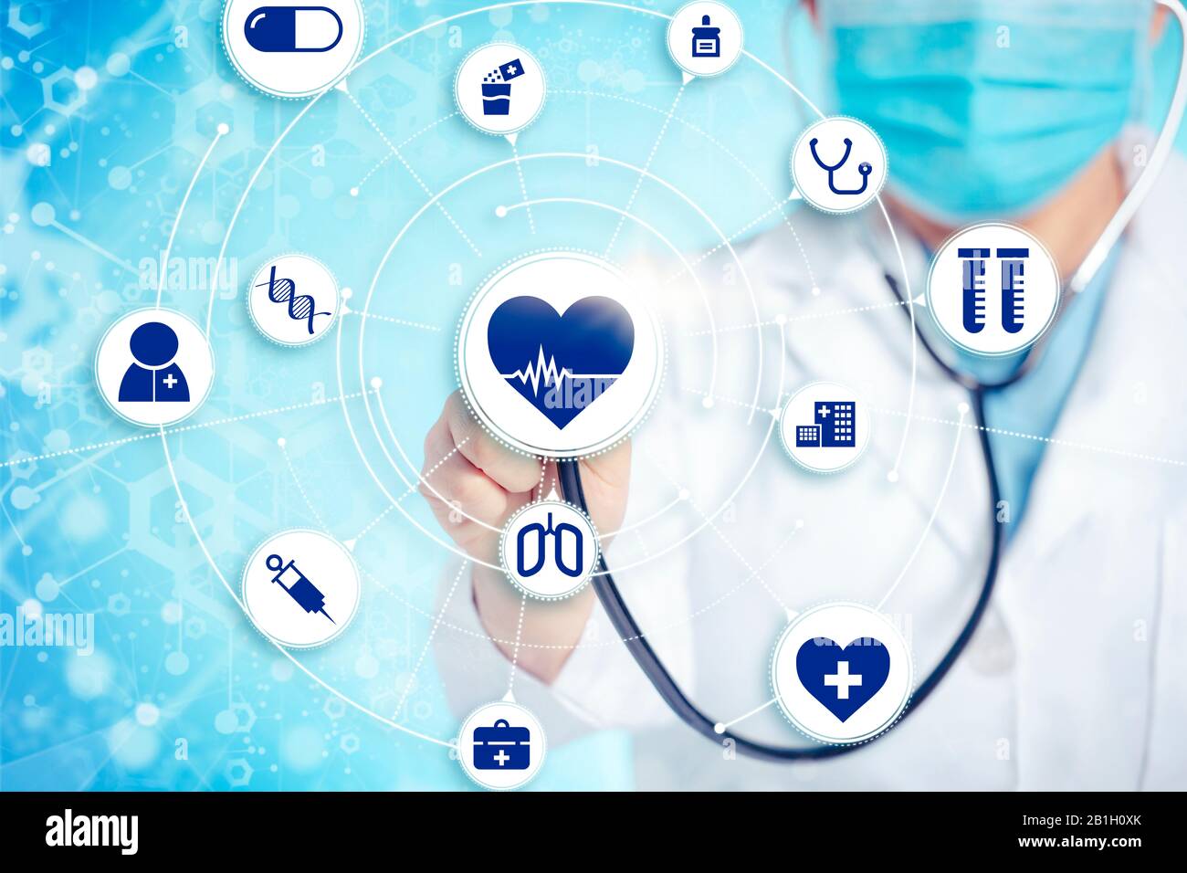 doctor with stethoscope in hand for medical exam concepts Stock Photo