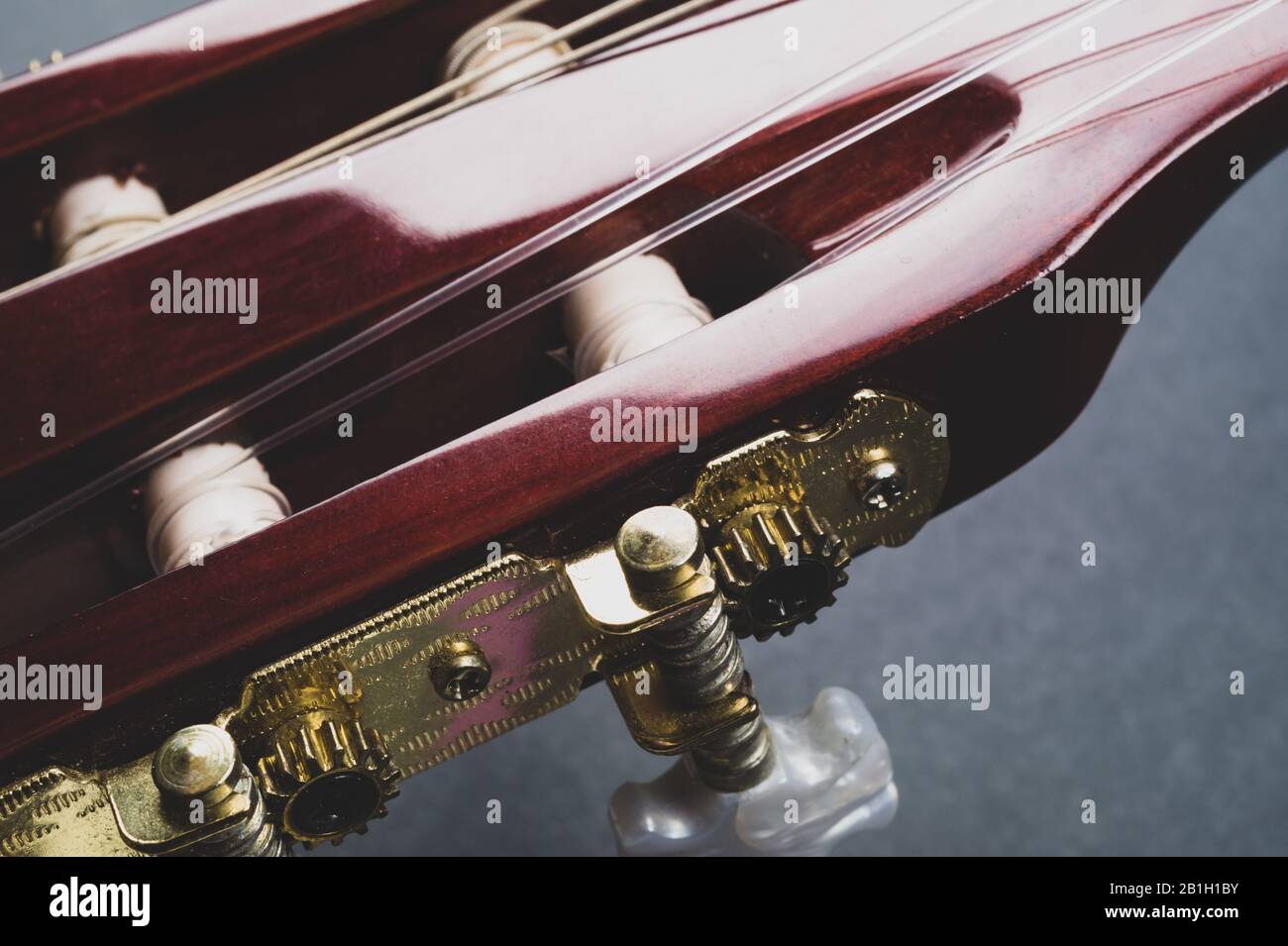 Guitar headstock close up. acoustic musical instrument Stock Photo