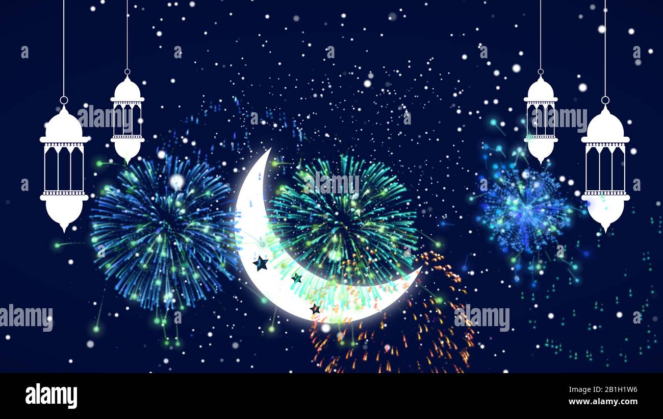 Eid Mubarak islamic design crescent moon and arabic calligraphy Stock ...