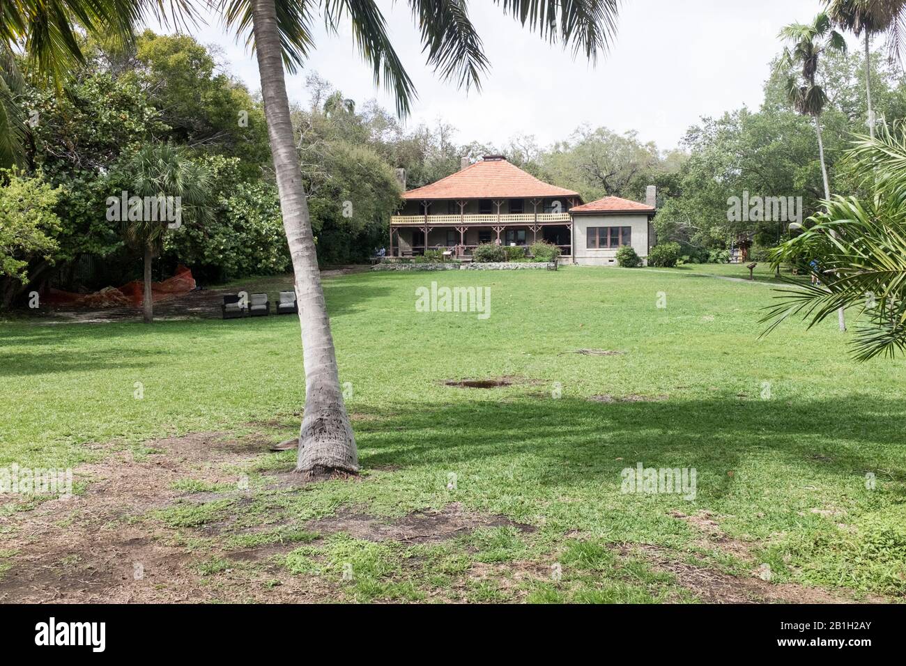 The Ralph Middleton Munroe House overlooking the lawn in the Barnacle State Park in Miami, Florida Stock Photo