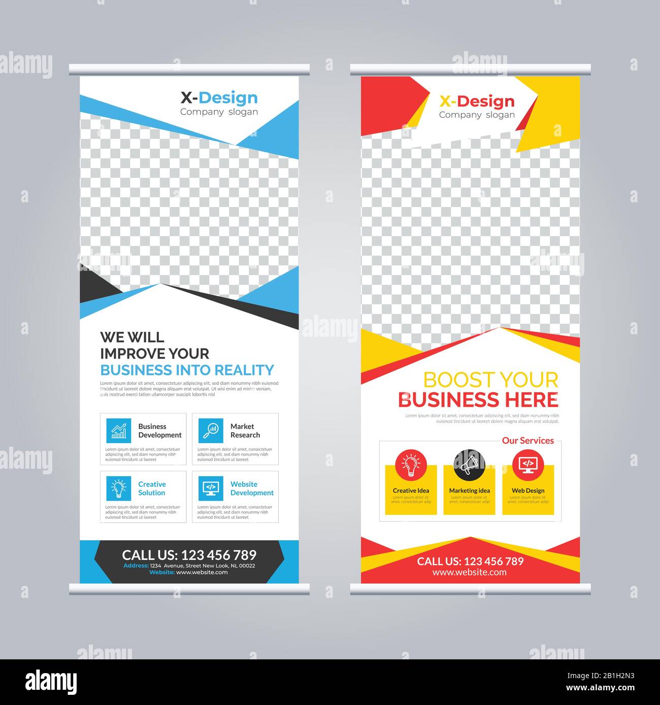 Roll up banner template design Stock Vector
