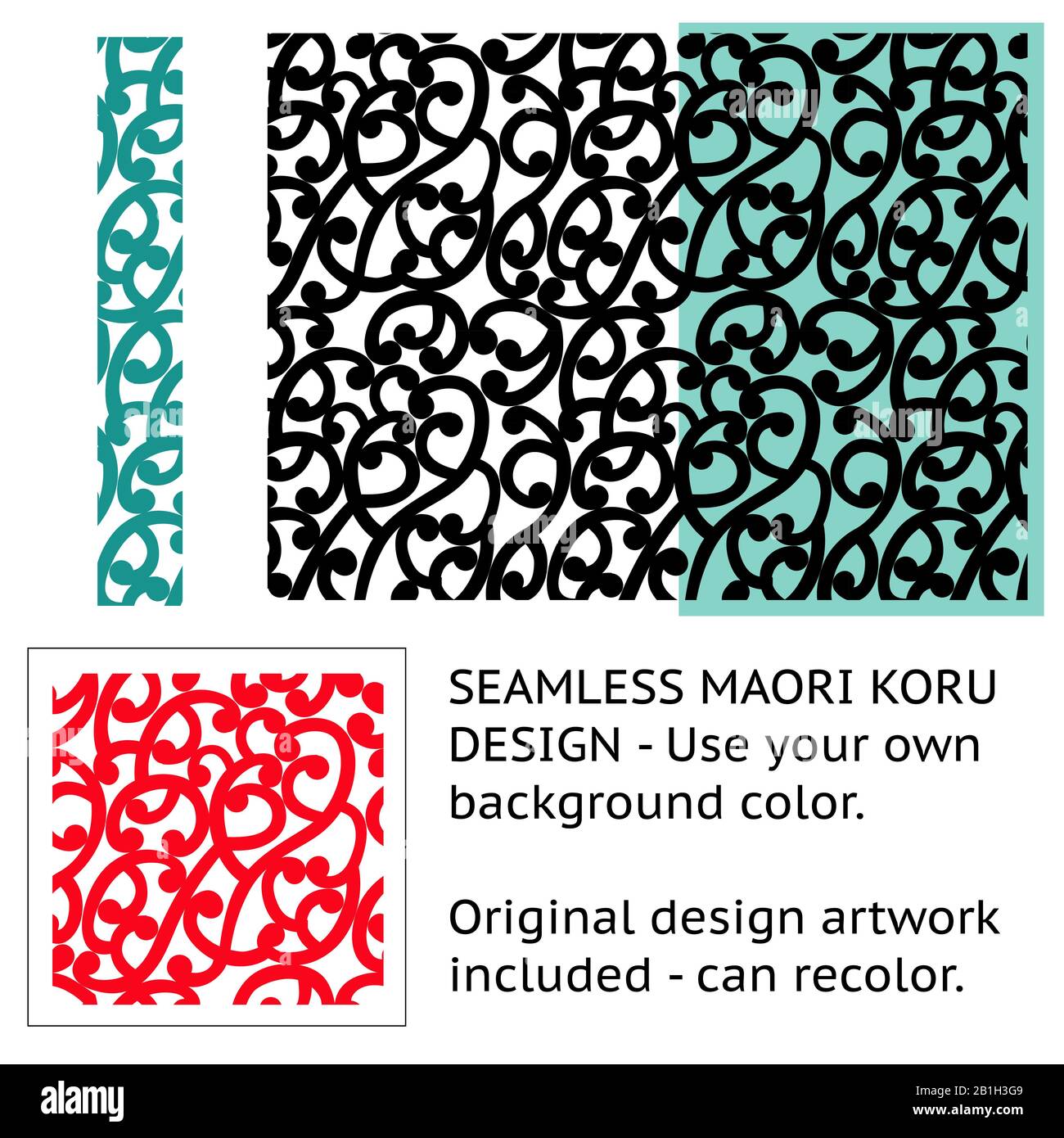 Stylised Maori Koru Seamless background Pattern - Easy to change color Stock Vector