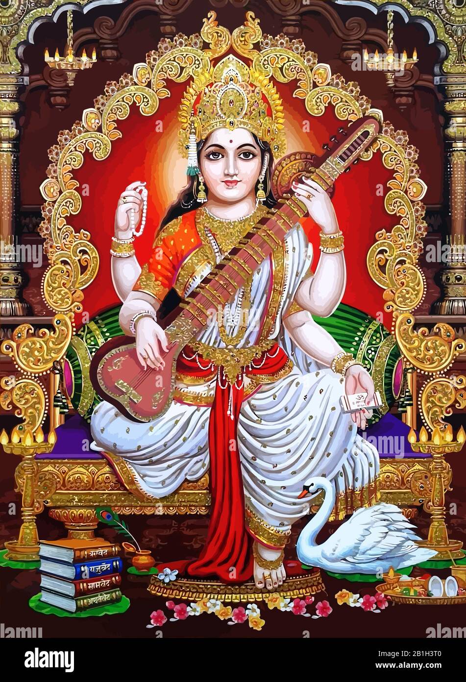 god Saraswati spiritual play veena holy culture music hinduism illustration  Stock Photo - Alamy