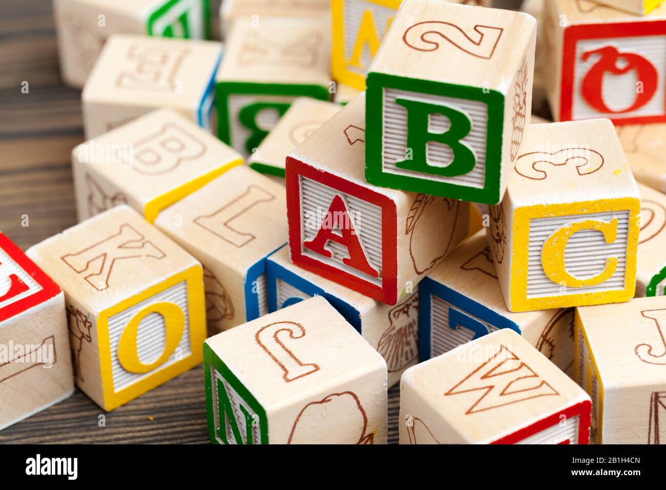 Alphabet Blocks Abc On Wooden Table Creative Photo Stock Photo Alamy