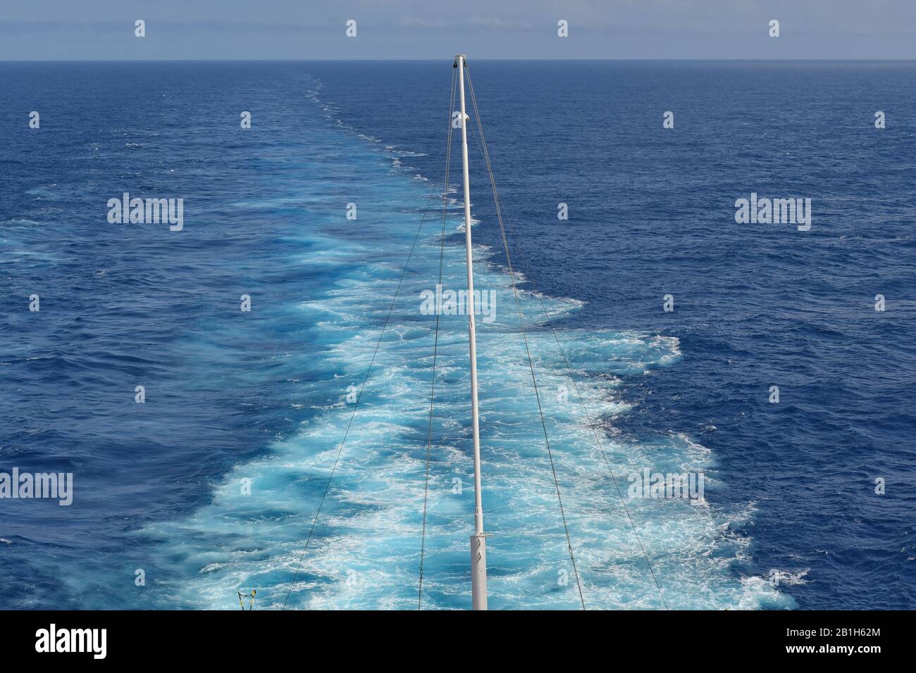 Close up of ocean wake behind cruise ship in the South Pacific Ocean. Stock Photo