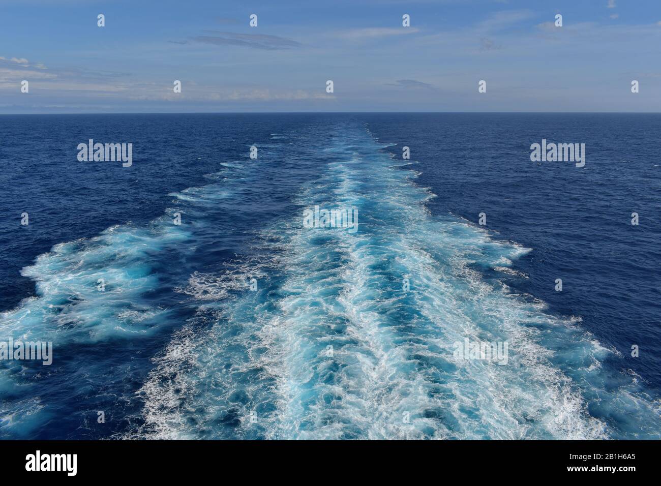 Close up of ocean wake behind cruise ship in the South Pacific Ocean. Stock Photo