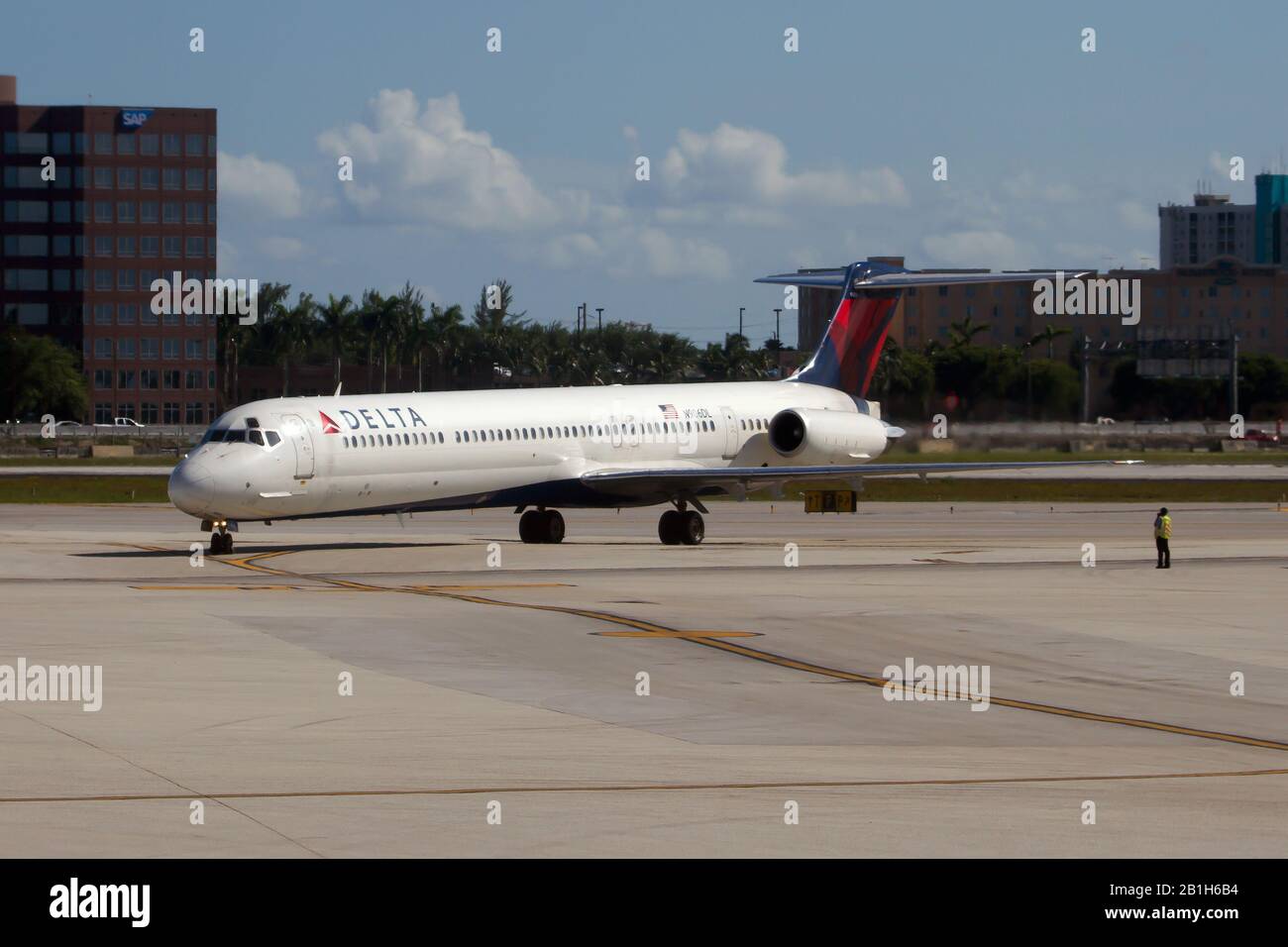 A Delta Airlines McDonnell Douglas MD88 on the apron at the Miami International airport Stock