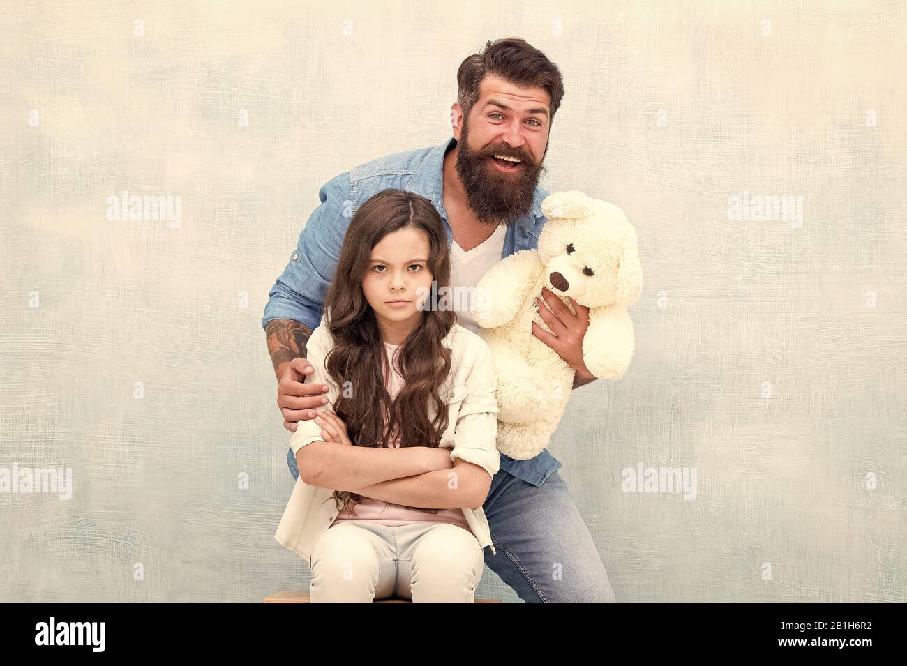 Cheer up. Making surprise. Lovely father and kid. Father and daughter light  background. Strengthening father daughter relationships. Child and dad best  friends. Family relations. Fathers day concept Stock Photo - Alamy